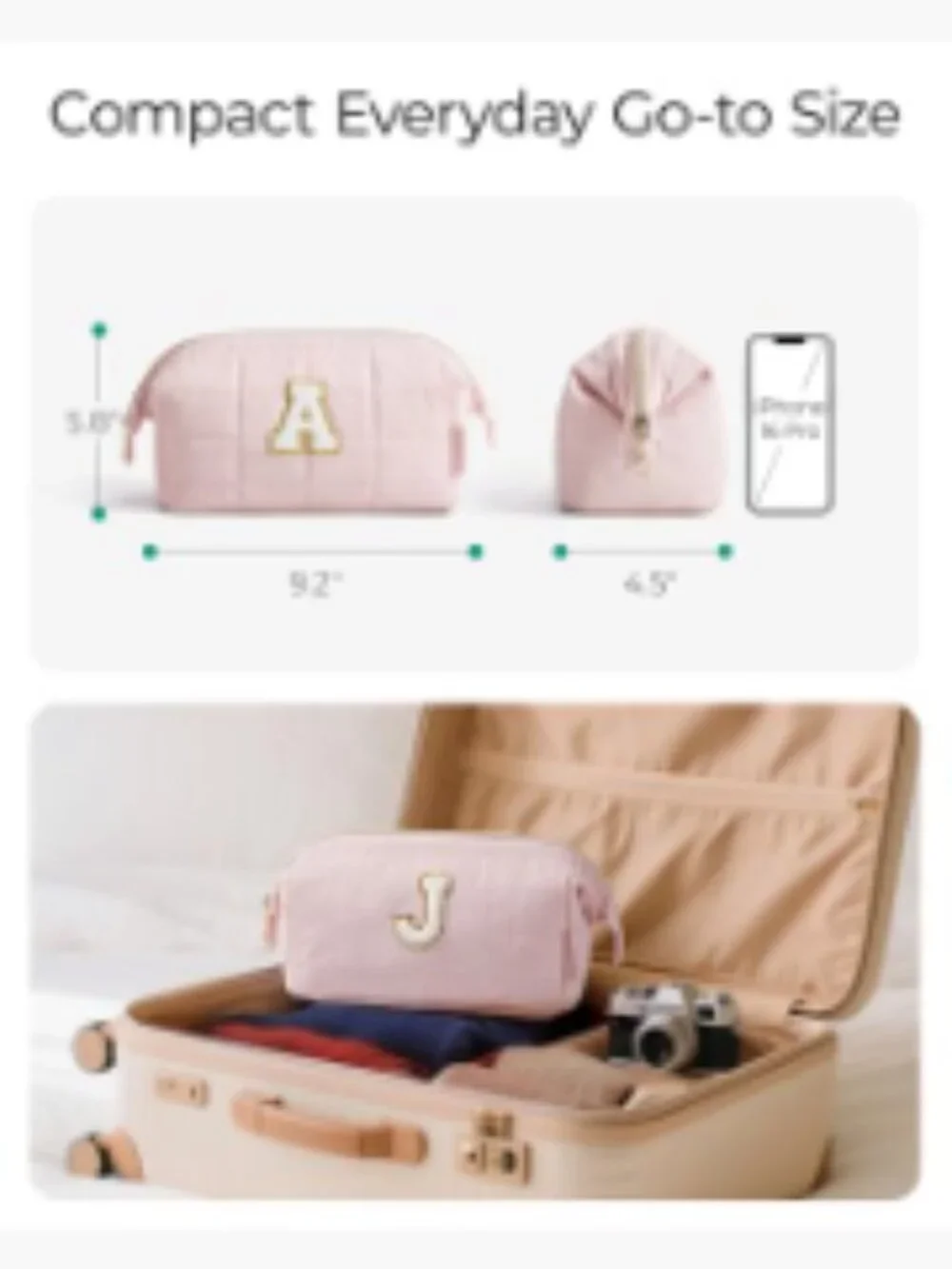 Puffy Padded Makeup Bag, Wide-Open Toiletry Case with Personalized Initial,